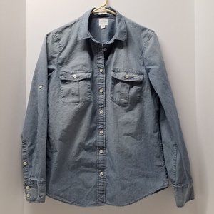 J. Crew Factory Perfect Fit Blue Chambray Long Sleeve Button Down Shirt